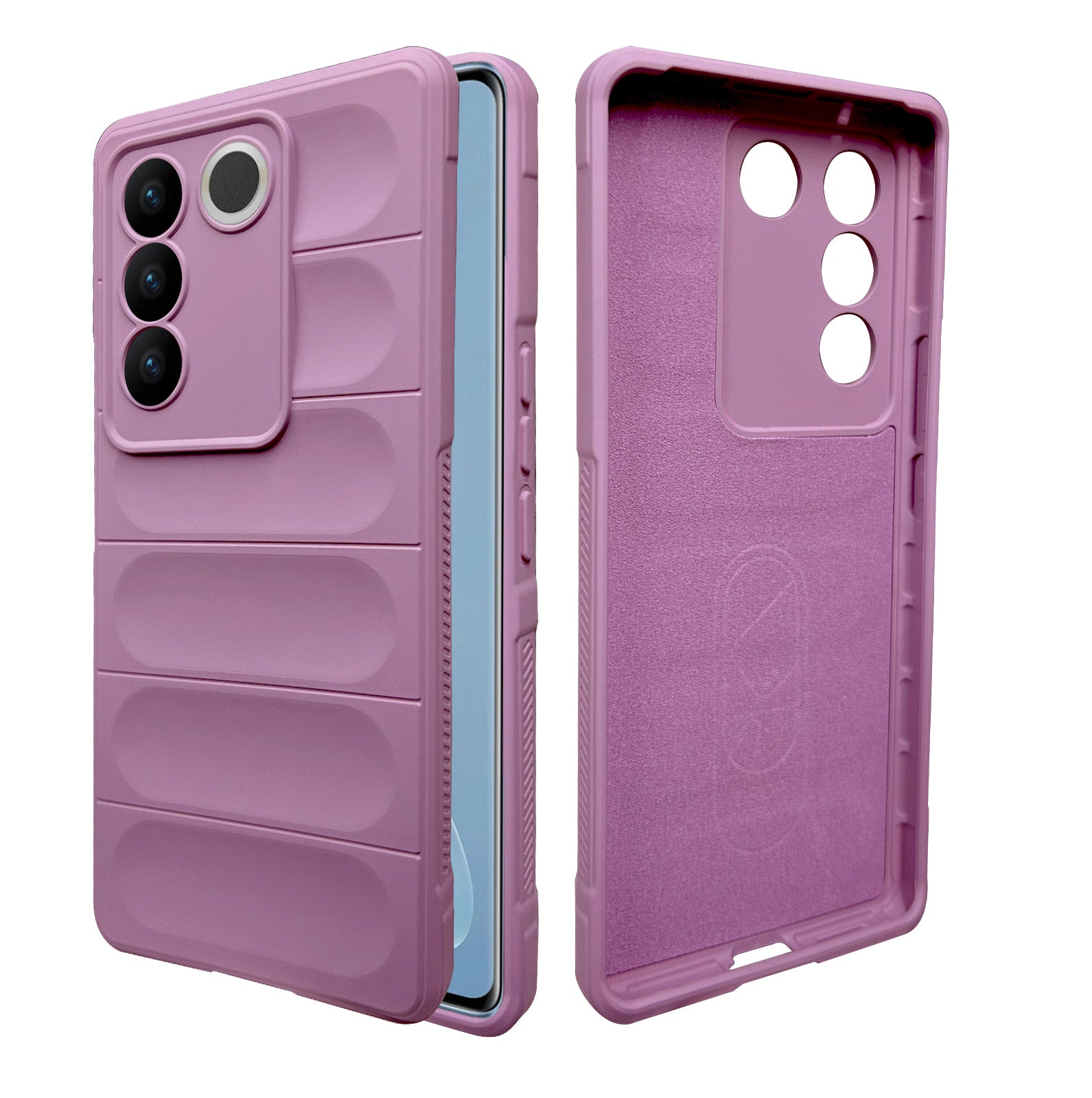 Liquid Silicone Stripes | with Camera Protection | with Inner Fabric | Anti Slip Grip | Air Bag Case Back Cover Case for Vivo