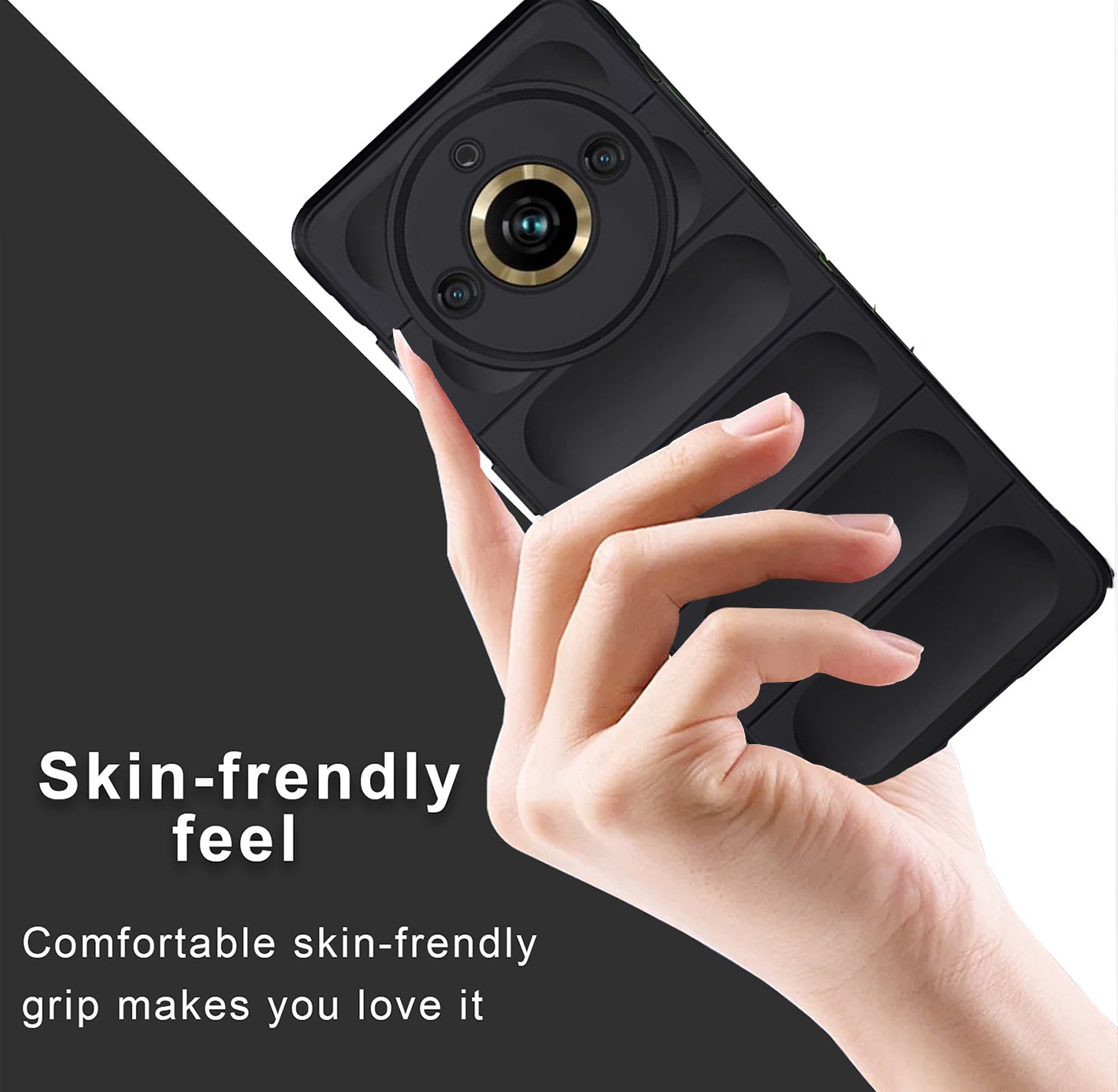 Liquid Silicone Stripes | with Camera Protection | with Inner Fabric | Anti Slip Grip | Air Bag Case Back Cover Case for Realme