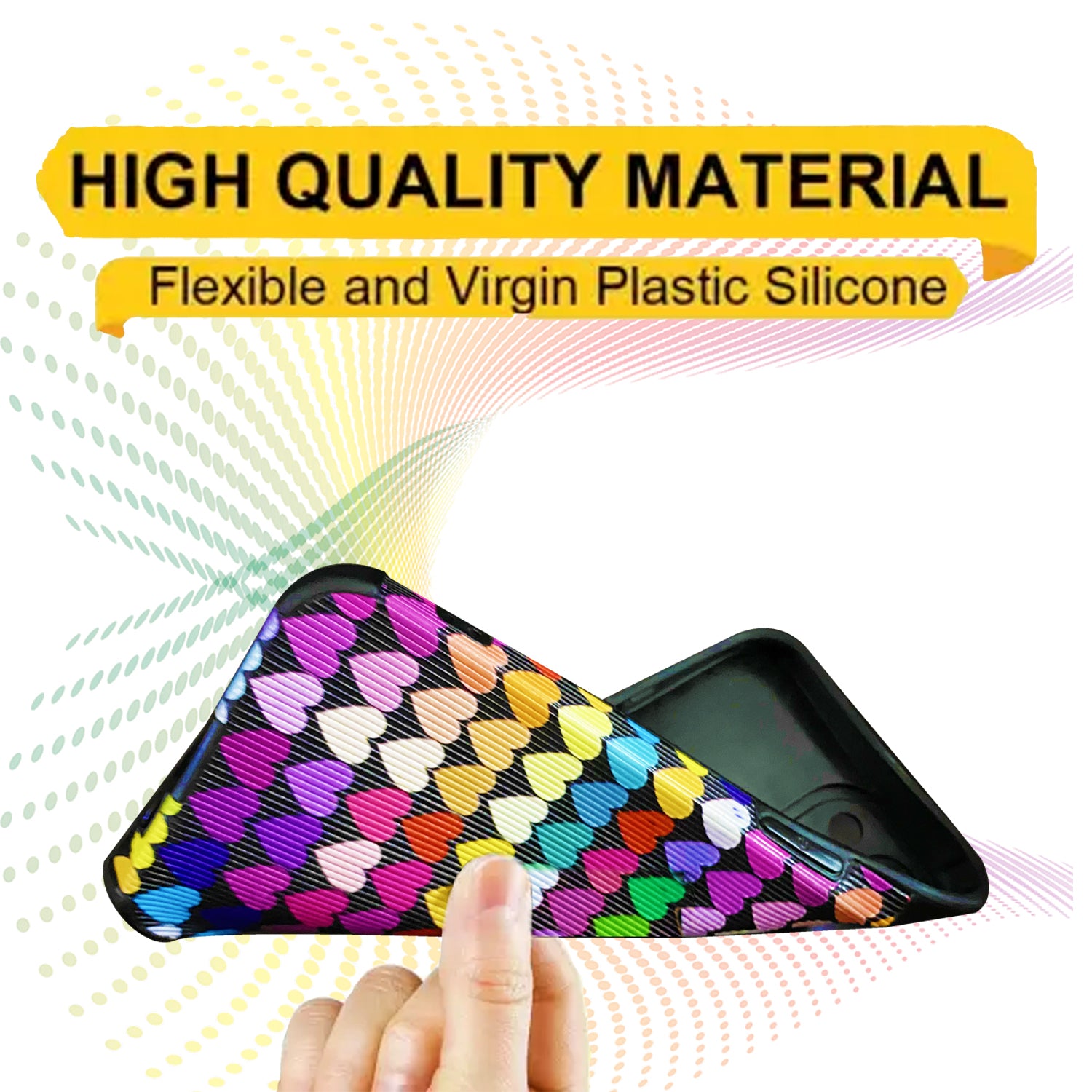 Liquid Silicone Stripes | with Camera Protection | Anti Slip Grip | Heart Print Case Back Cover Case for Vivo