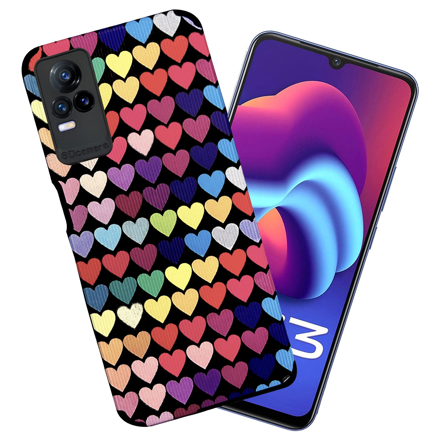 Liquid Silicone Stripes | with Camera Protection | Anti Slip Grip | Heart Print Case Back Cover Case for Vivo