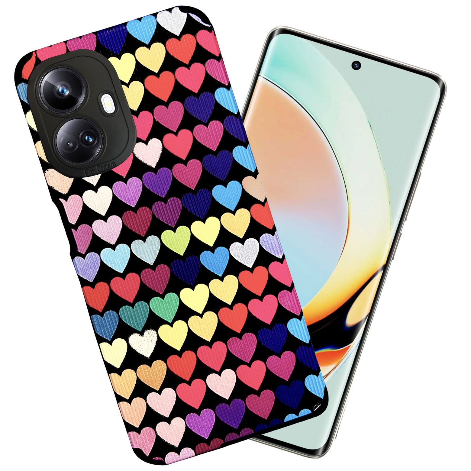 Liquid Silicone Stripes | with Camera Protection | Anti Slip Grip | Heart Print Case Back Cover Case for Realme