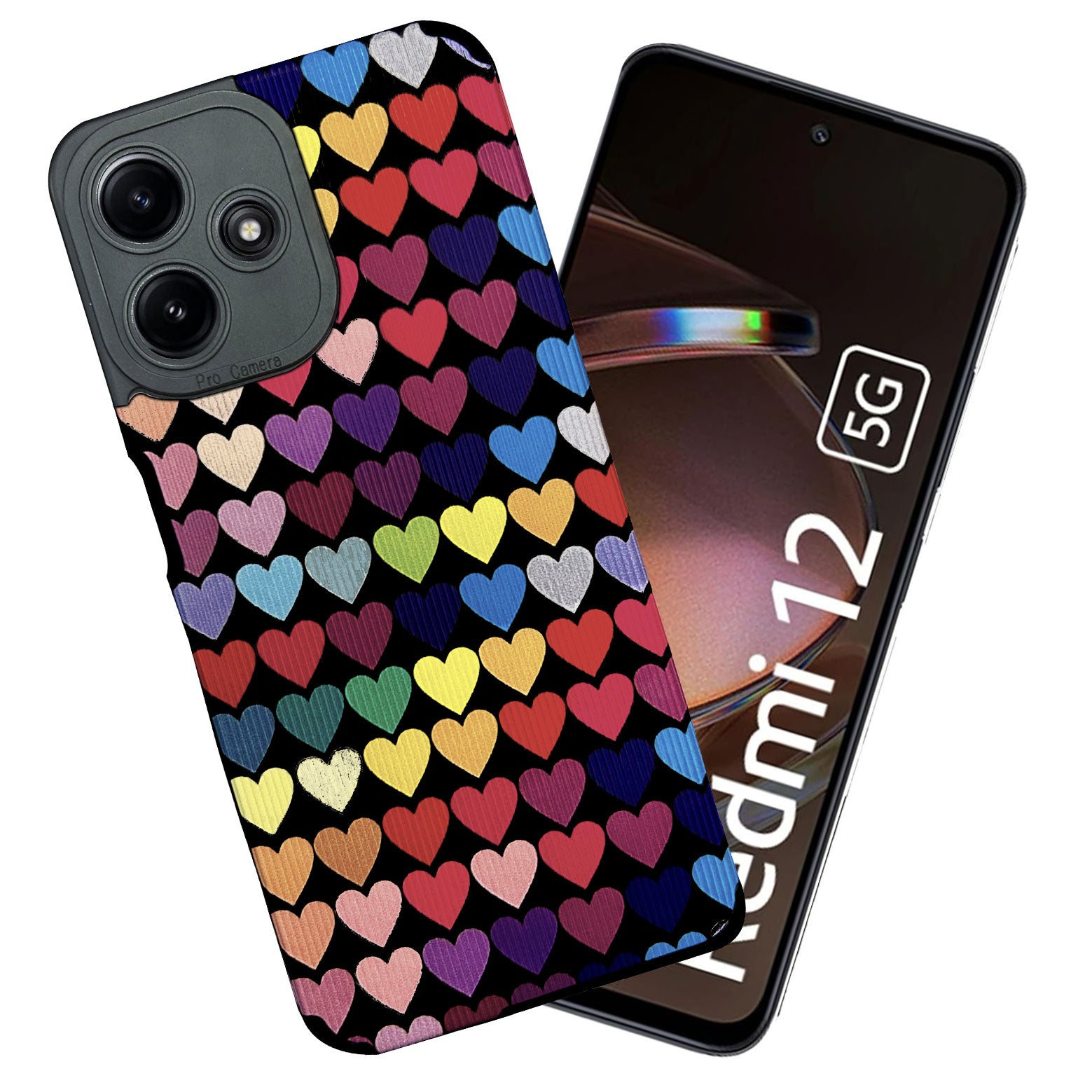 Liquid Silicone Stripes | with Camera Protection | Anti Slip Grip | Heart Print Case Back Cover Case for Redmi