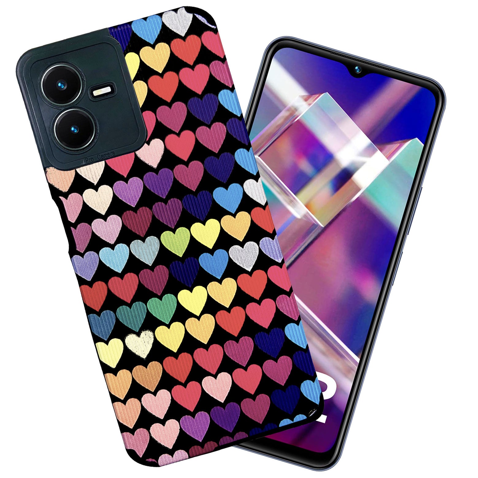 Liquid Silicone Stripes | with Camera Protection | Anti Slip Grip | Heart Print Case Back Cover Case for Vivo