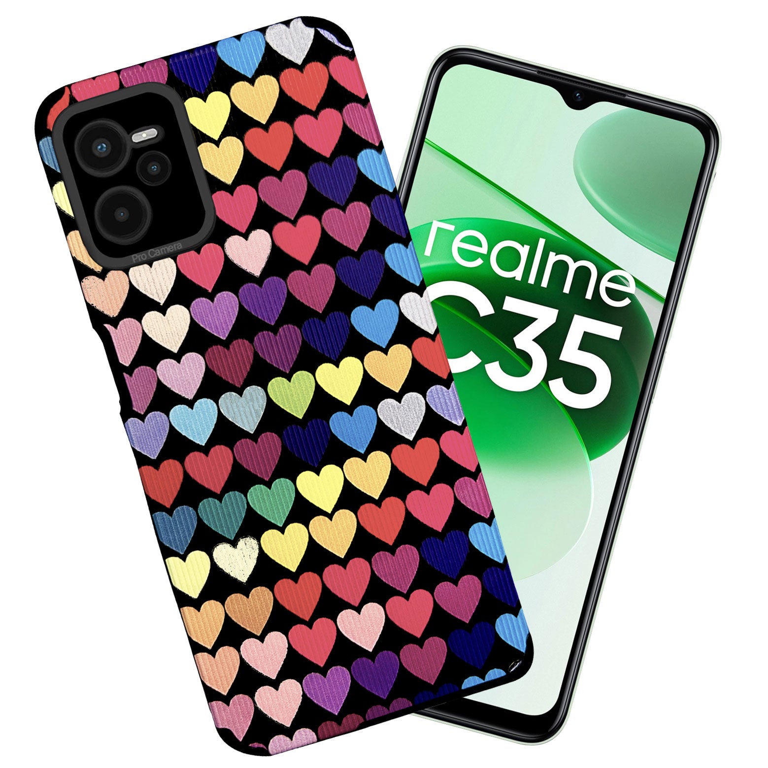 Liquid Silicone Stripes | with Camera Protection | Anti Slip Grip | Heart Print Case Back Cover Case for Realme