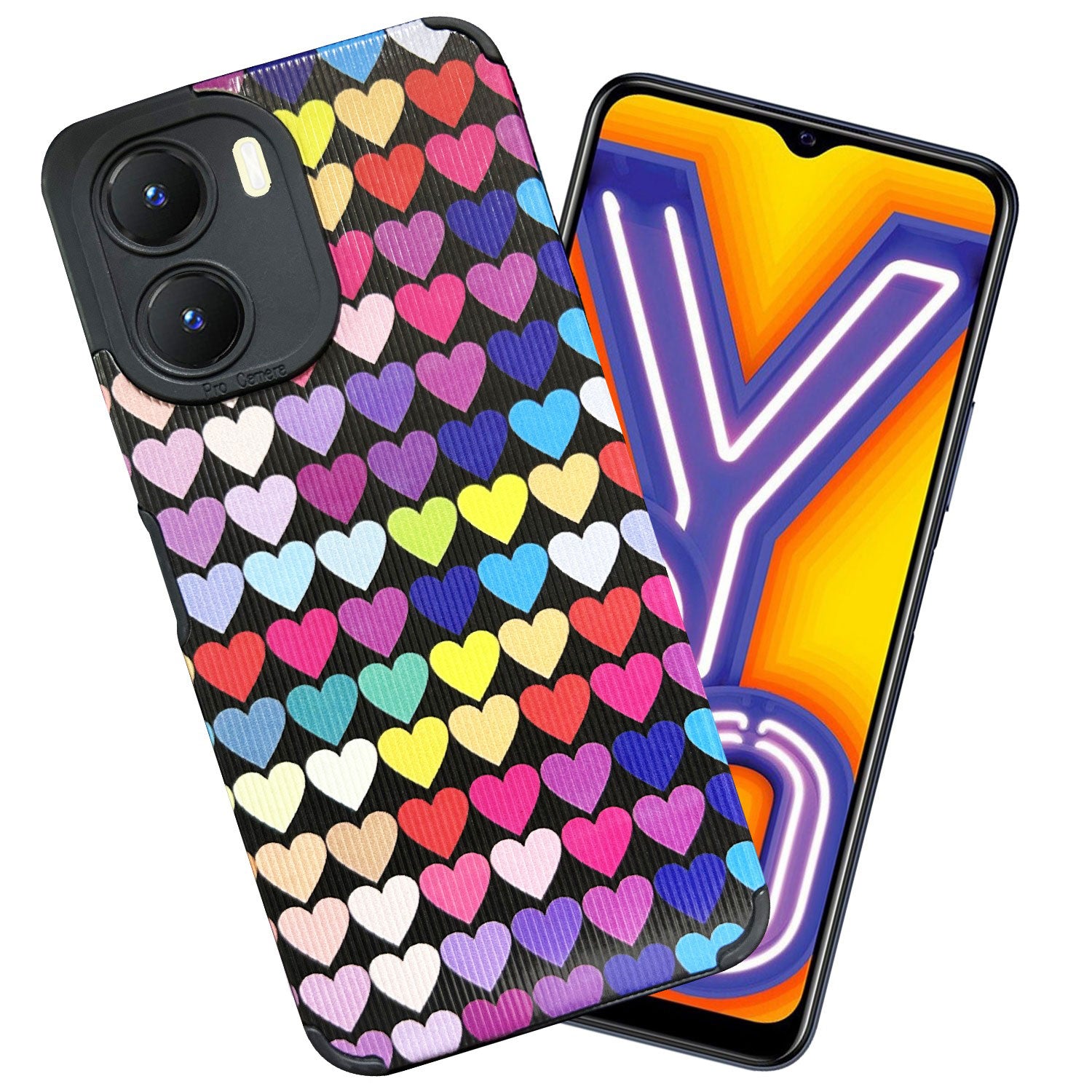 Liquid Silicone Stripes | with Camera Protection | Anti Slip Grip | Heart Print Case Back Cover Case for Vivo