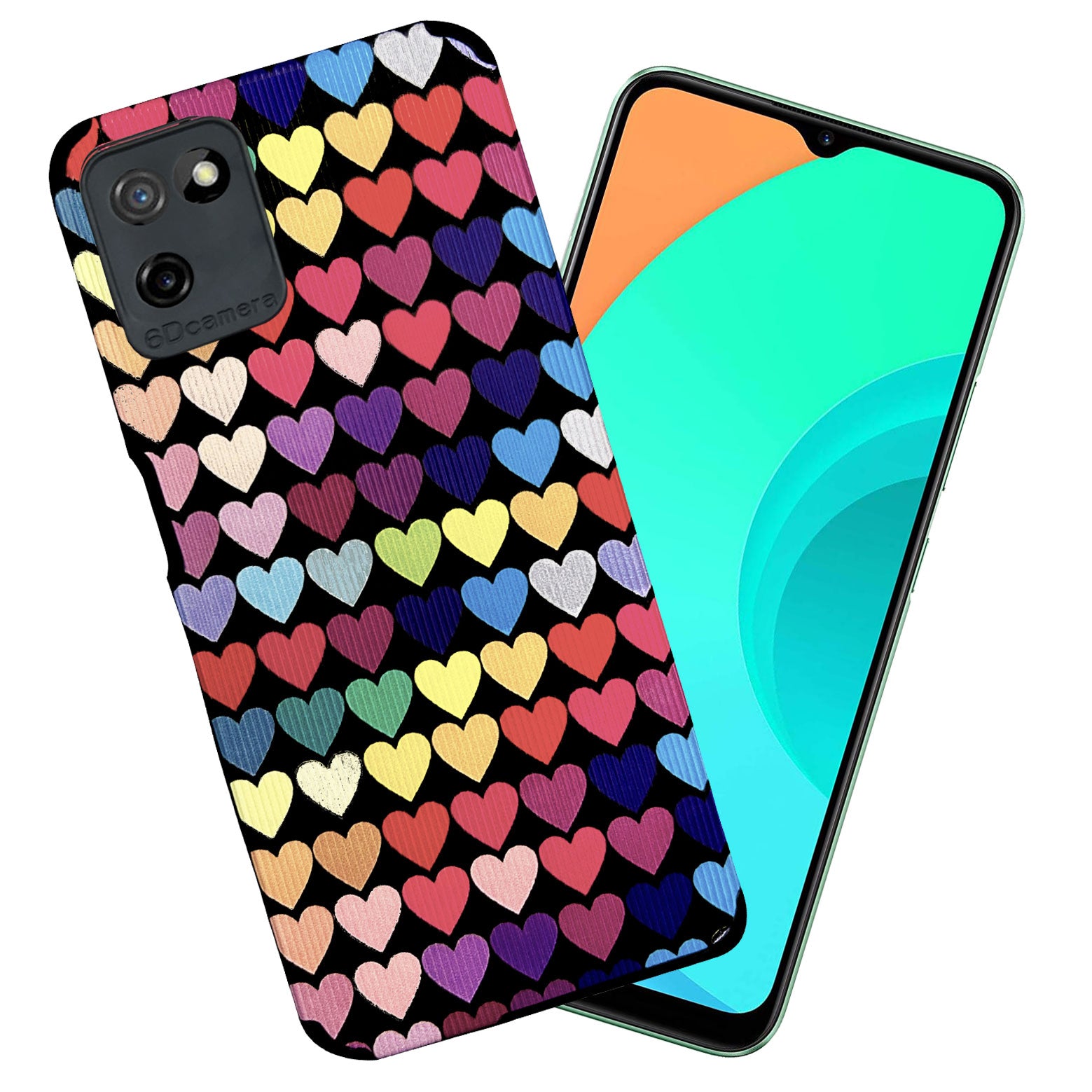 Liquid Silicone Stripes | with Camera Protection | Anti Slip Grip | Heart Print Case Back Cover Case for Realme