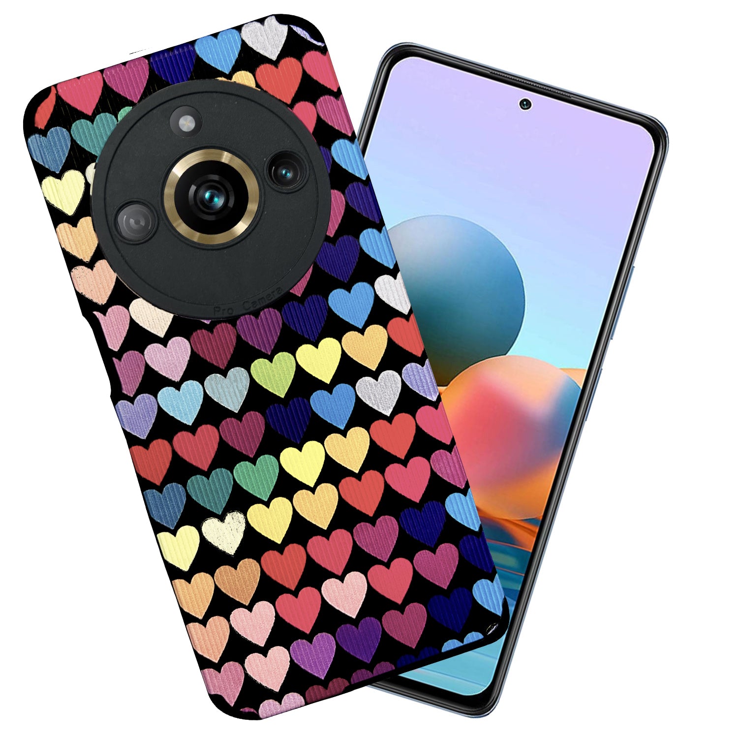 Liquid Silicone Stripes | with Camera Protection | Anti Slip Grip | Heart Print Case Back Cover Case for Realme