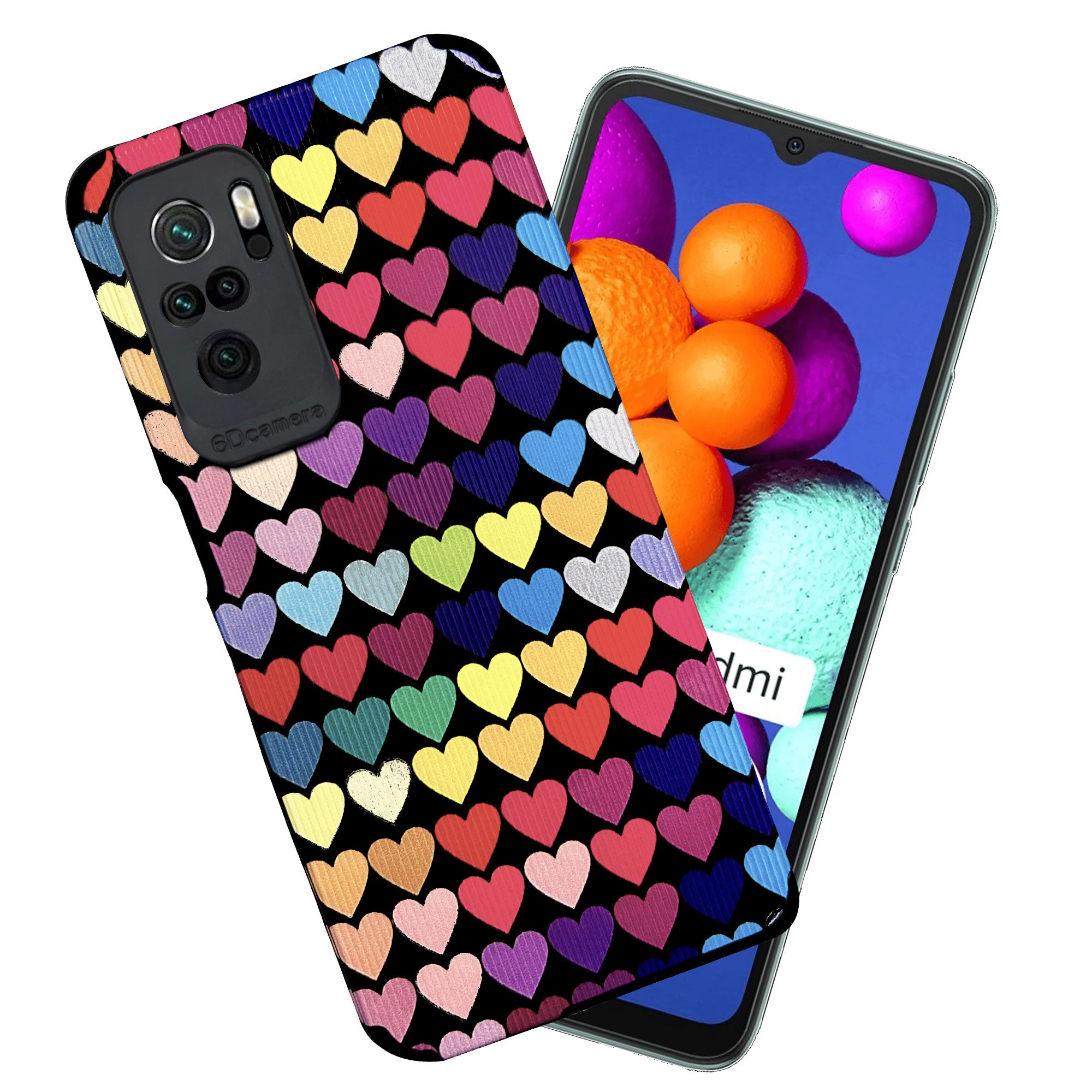 Liquid Silicone Stripes | with Camera Protection | Anti Slip Grip | Heart Print Case Back Cover Case for Redmi