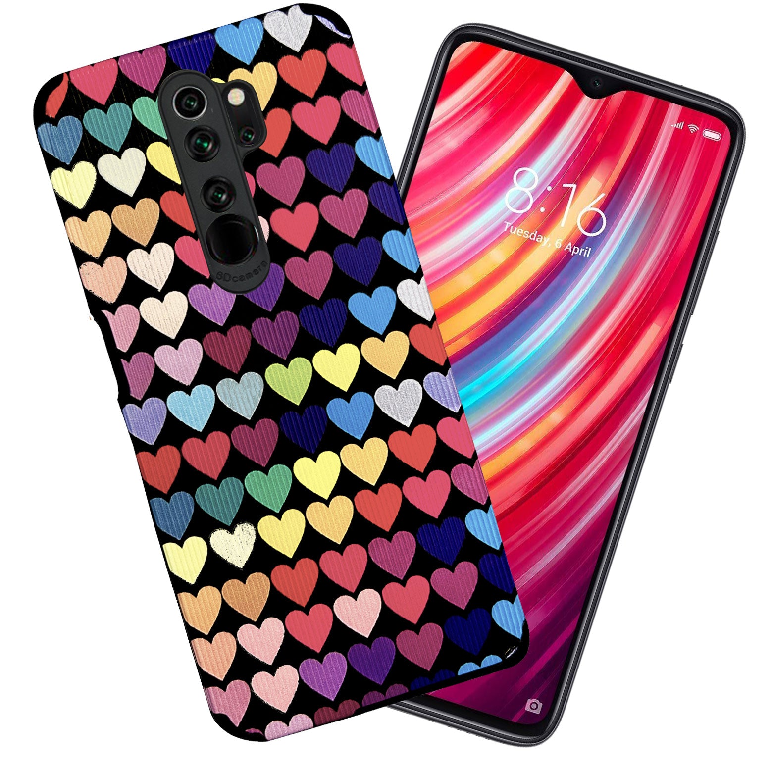 Liquid Silicone Stripes | with Camera Protection | Anti Slip Grip | Heart Print Case Back Cover Case for Redmi