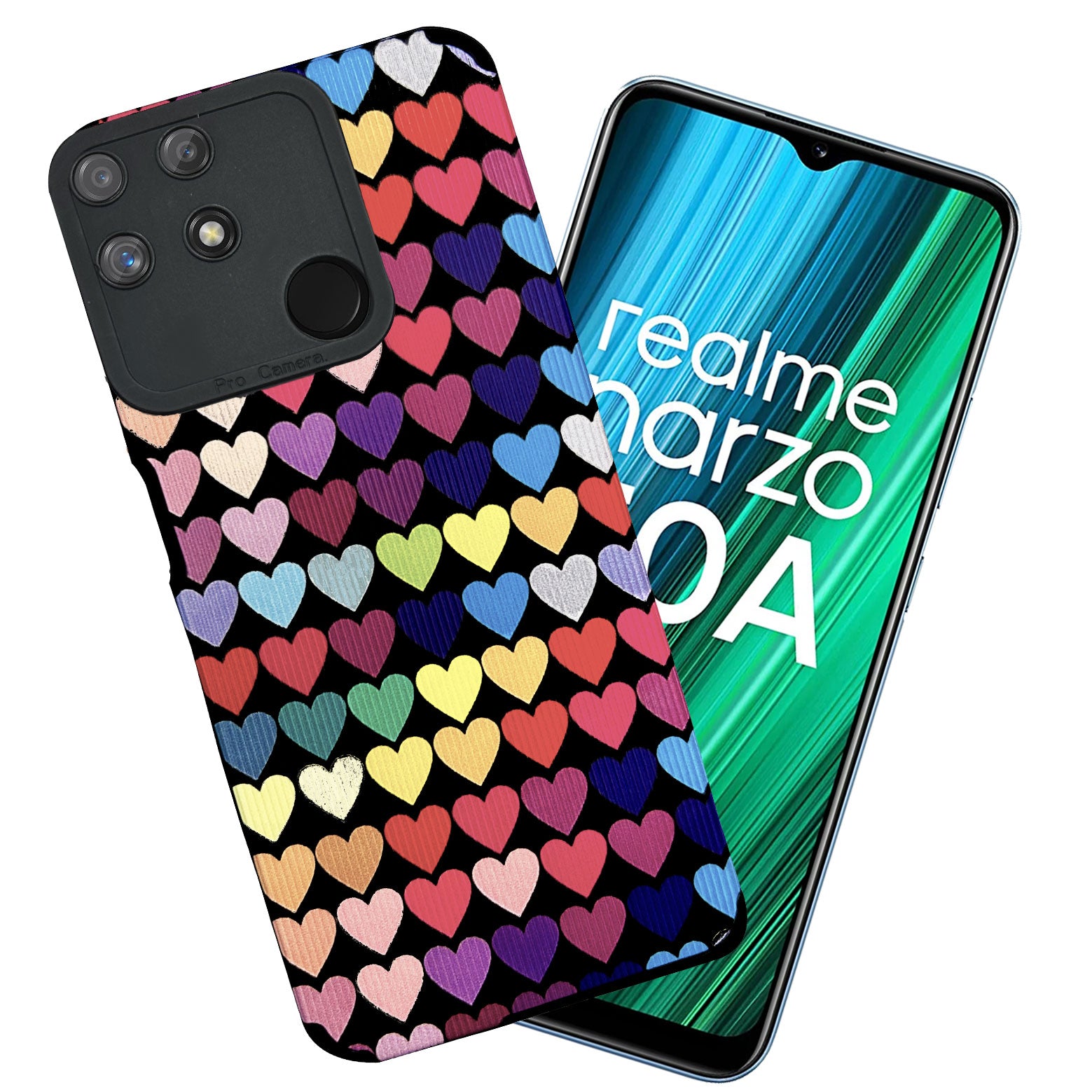 Liquid Silicone Stripes | with Camera Protection | Anti Slip Grip | Heart Print Case Back Cover Case for Realme