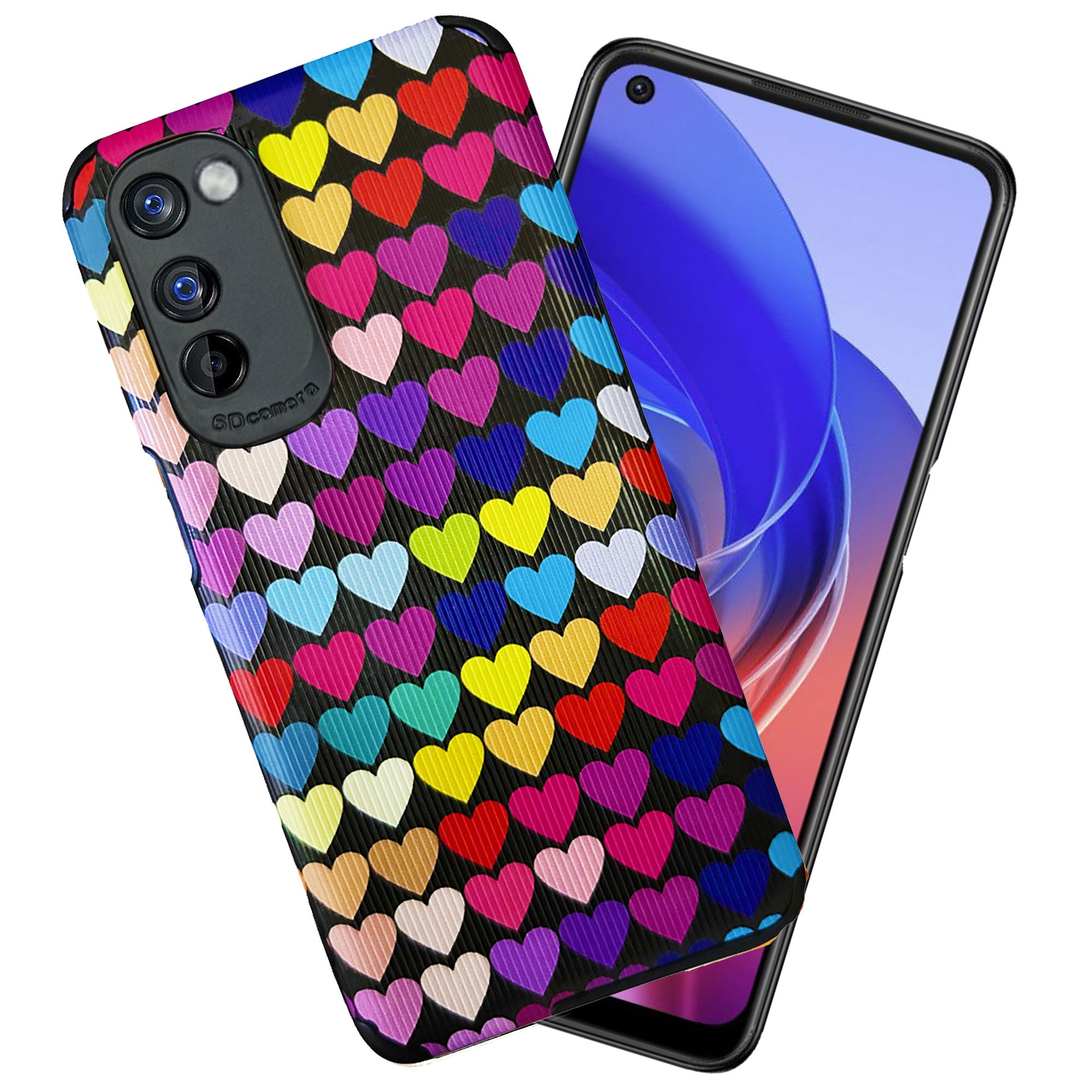 Liquid Silicone Stripes | with Camera Protection | Anti Slip Grip | Heart Print Case Back Cover Case for Oppo