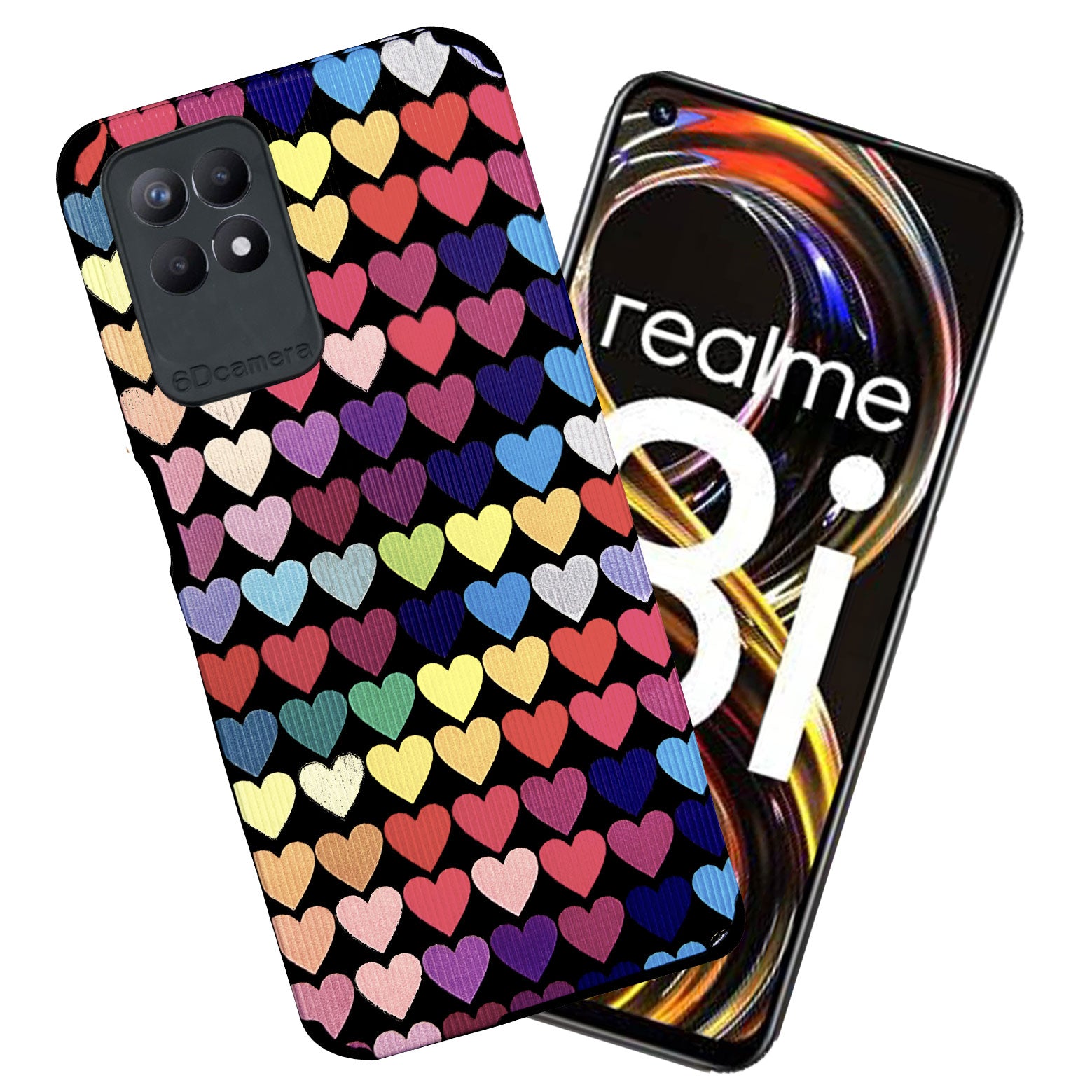 Liquid Silicone Stripes | with Camera Protection | Anti Slip Grip | Heart Print Case Back Cover Case for Realme