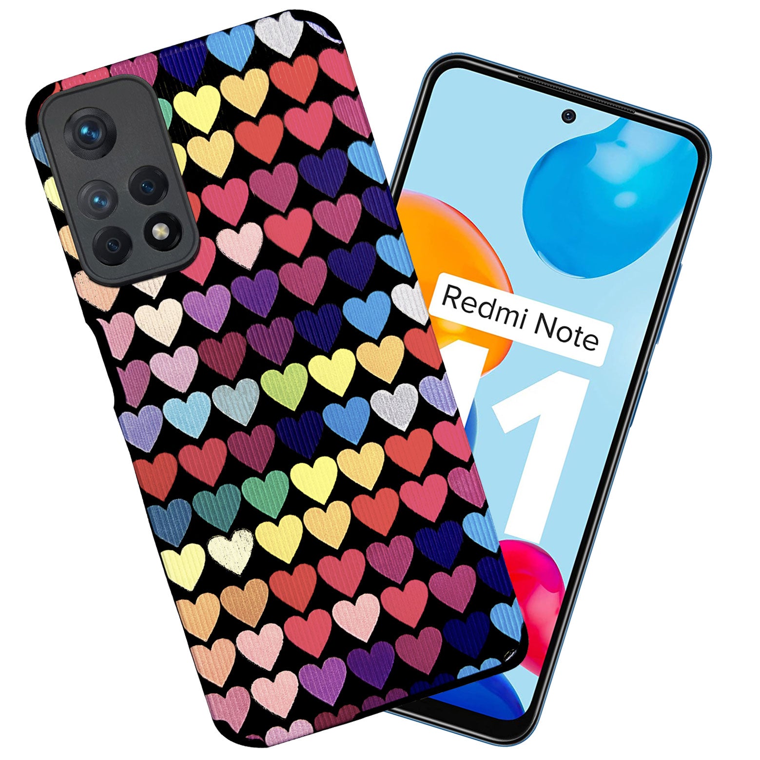 Liquid Silicone Stripes | with Camera Protection | Anti Slip Grip | Heart Print Case Back Cover Case for Redmi