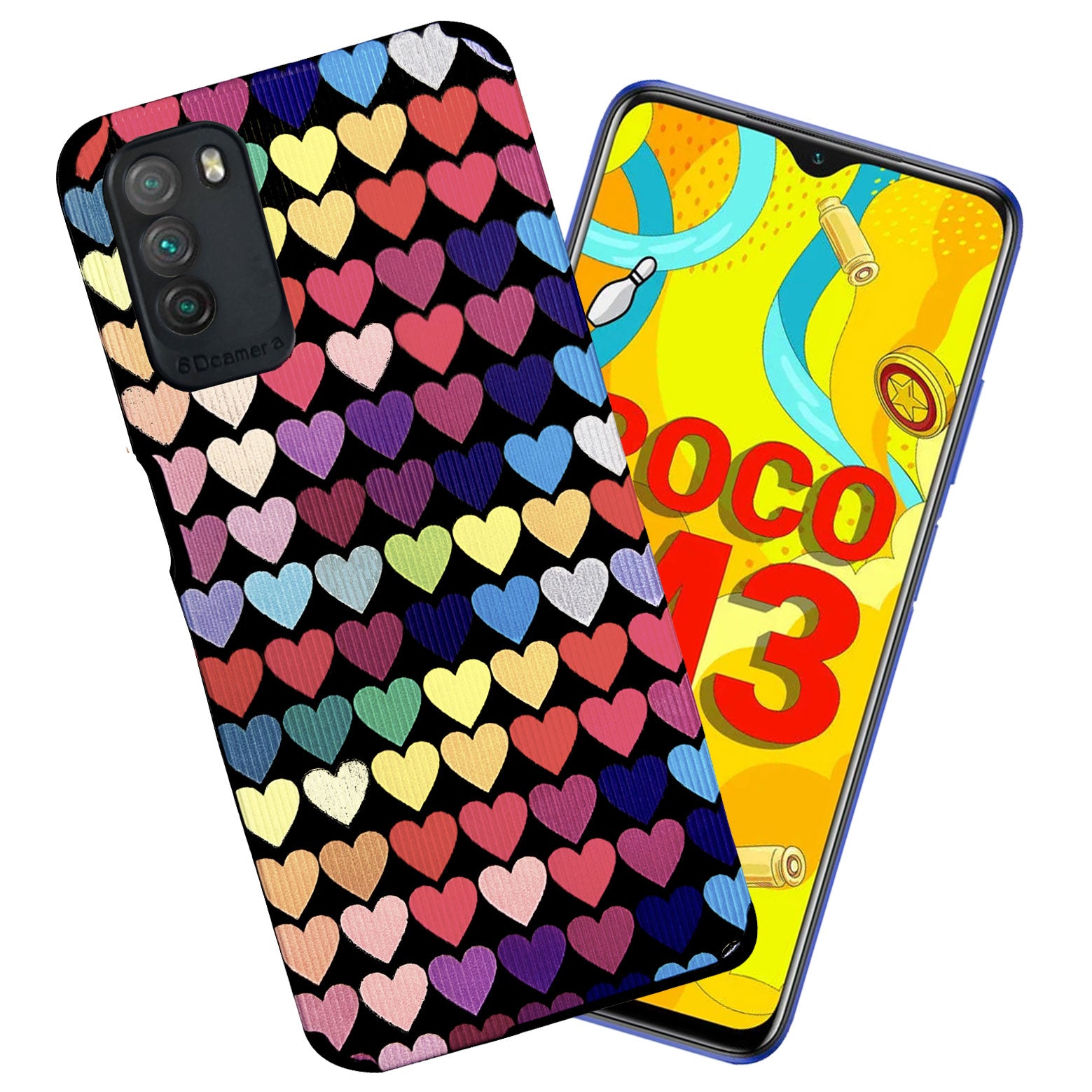 Liquid Silicone Stripes | with Camera Protection | Anti Slip Grip | Heart Print Case Back Cover Case for Redmi