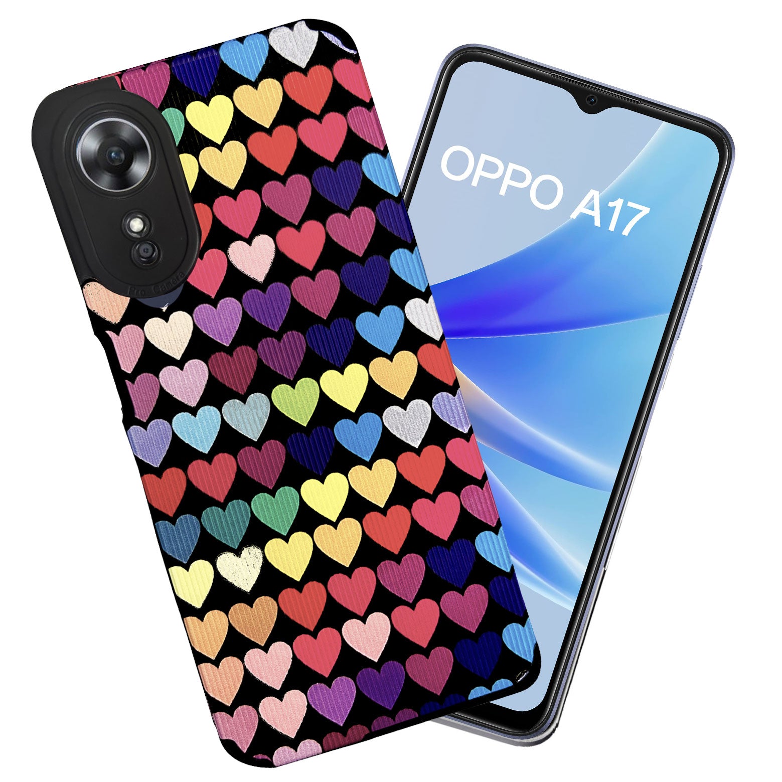 Liquid Silicone Stripes | with Camera Protection | Anti Slip Grip | Heart Print Case Back Cover Case for Oppo