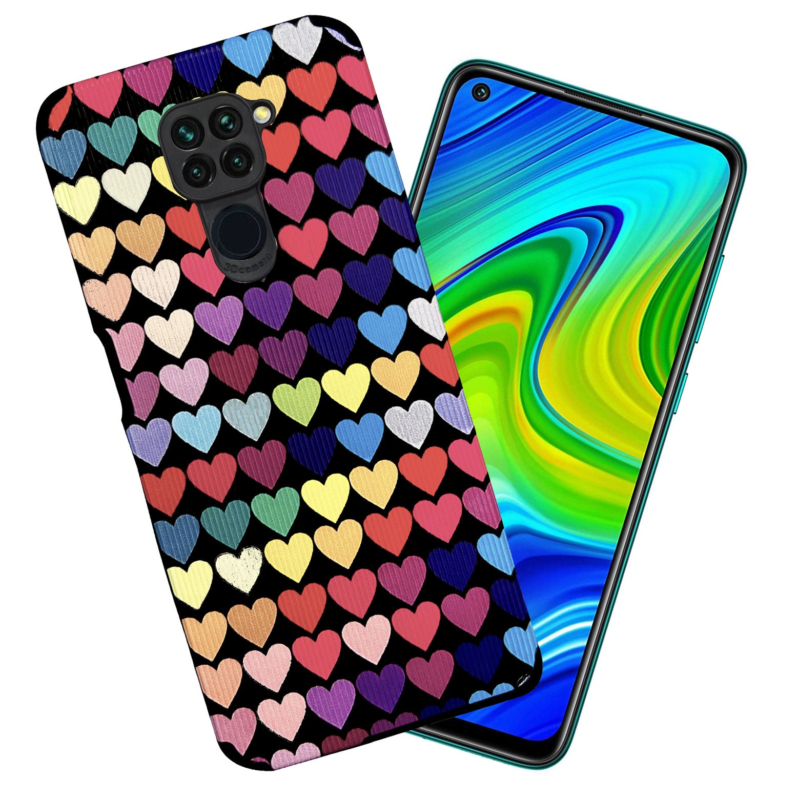 Liquid Silicone Stripes | with Camera Protection | Anti Slip Grip | Heart Print Case Back Cover Case for Redmi