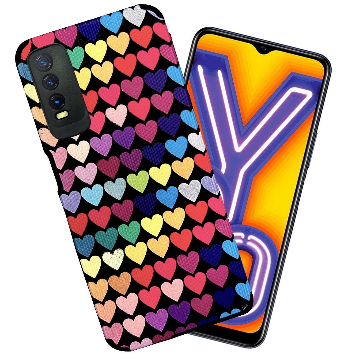 Liquid Silicone Stripes | with Camera Protection | Anti Slip Grip | Heart Print Case Back Cover Case for Vivo