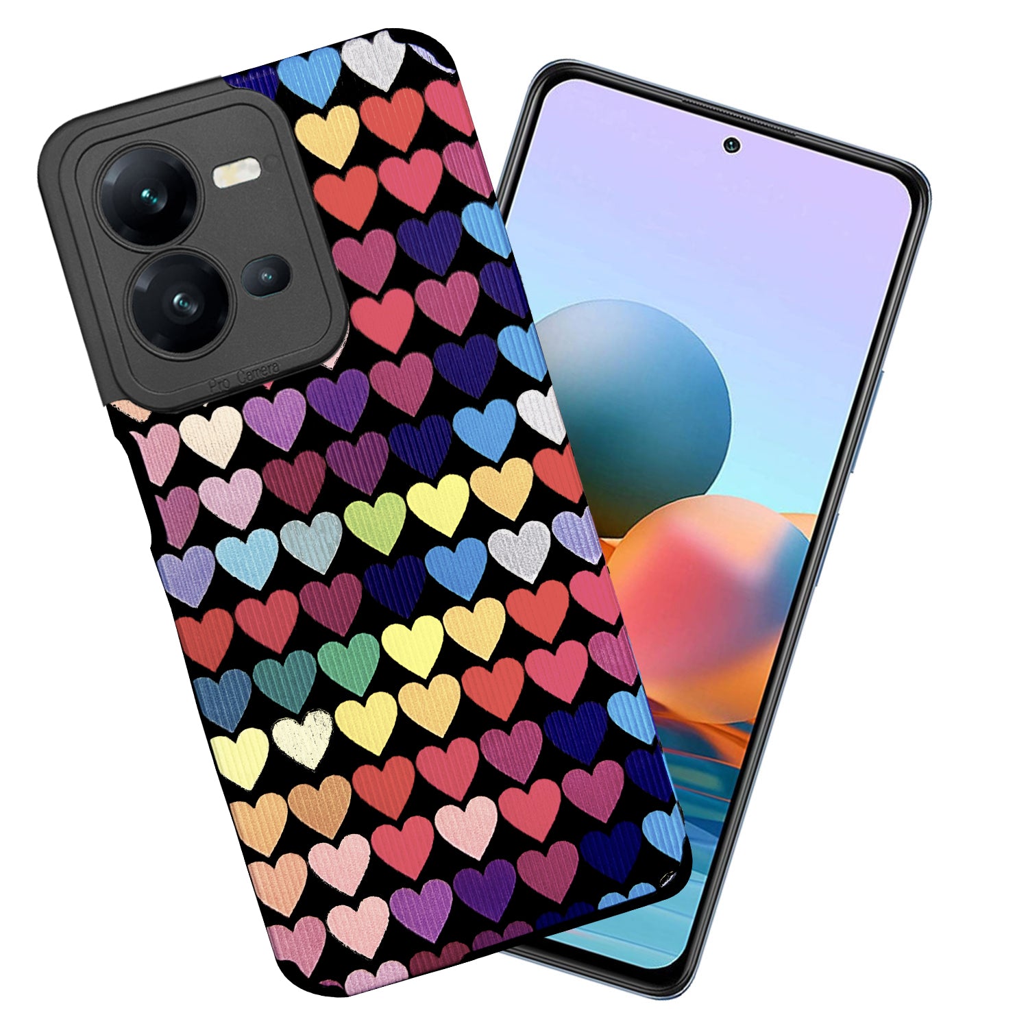 Liquid Silicone Stripes | with Camera Protection | Anti Slip Grip | Heart Print Case Back Cover Case for Vivo