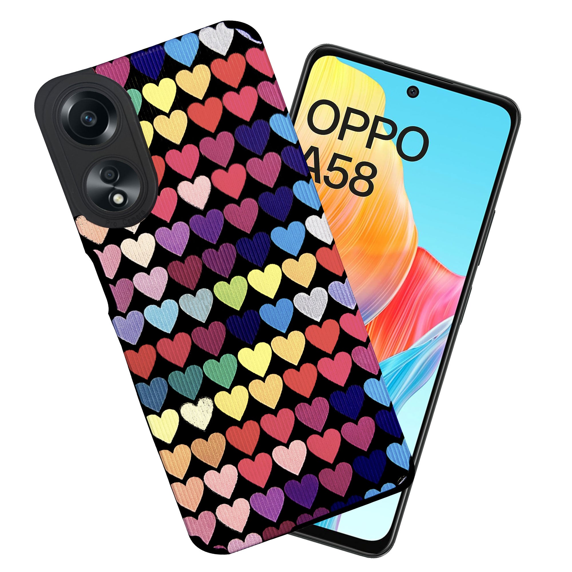 Liquid Silicone Stripes | with Camera Protection | Anti Slip Grip | Heart Print Case Back Cover Case for Oppo