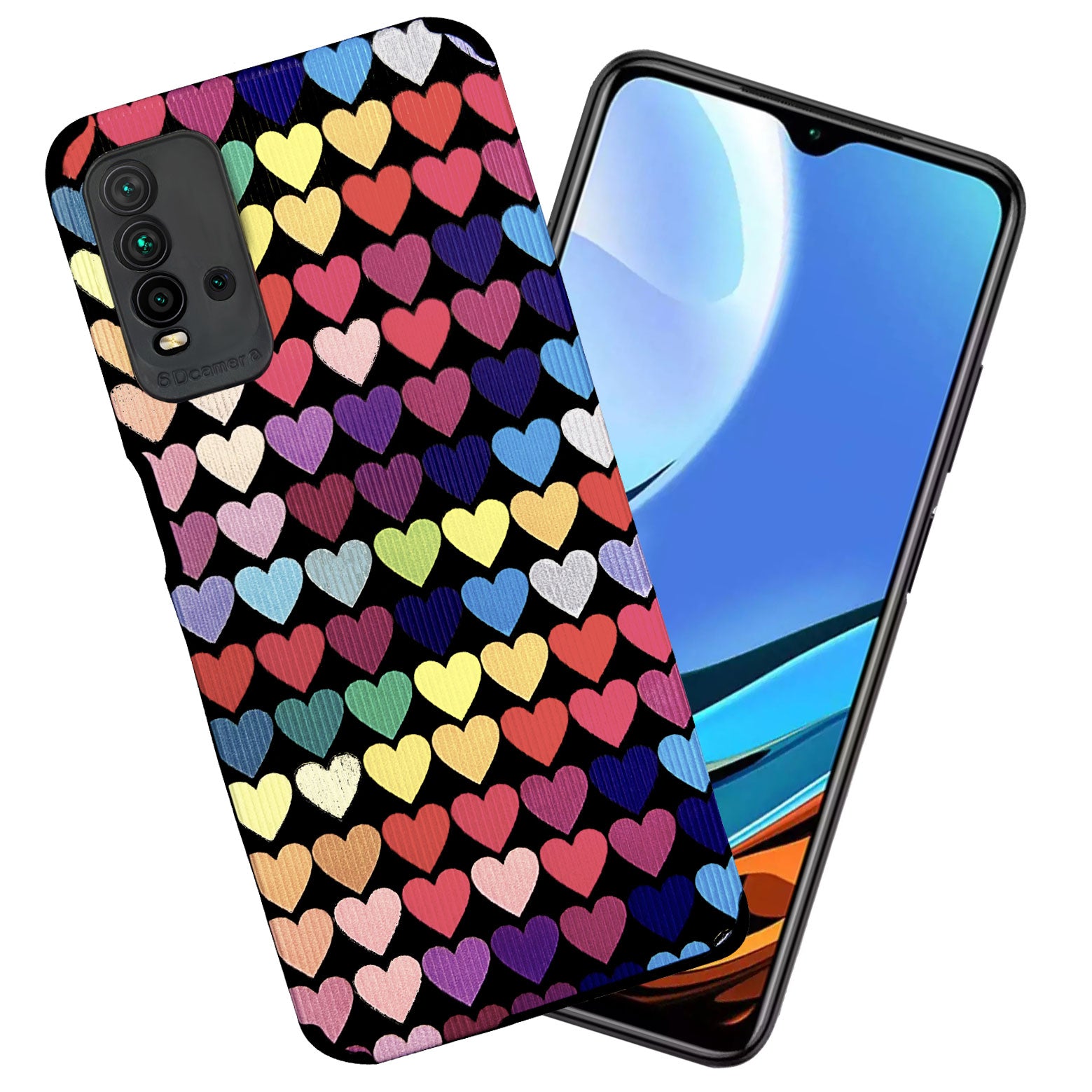 Liquid Silicone Stripes | with Camera Protection | Anti Slip Grip | Heart Print Case Back Cover Case for Redmi