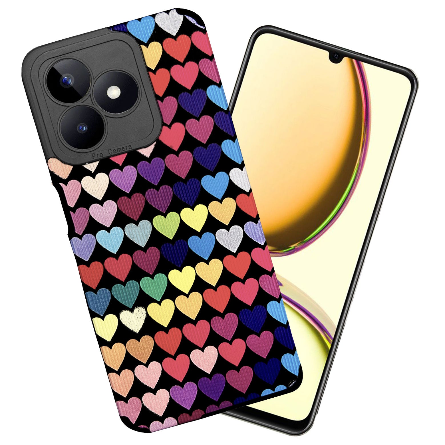 Liquid Silicone Stripes | with Camera Protection | Anti Slip Grip | Heart Print Case Back Cover Case for Realme