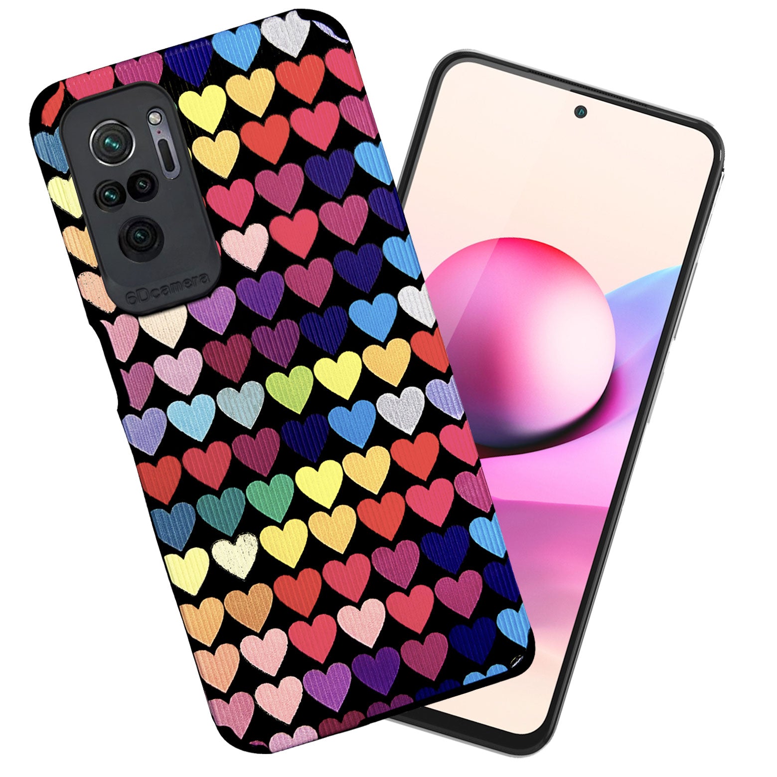 Liquid Silicone Stripes | with Camera Protection | Anti Slip Grip | Heart Print Case Back Cover Case for Redmi