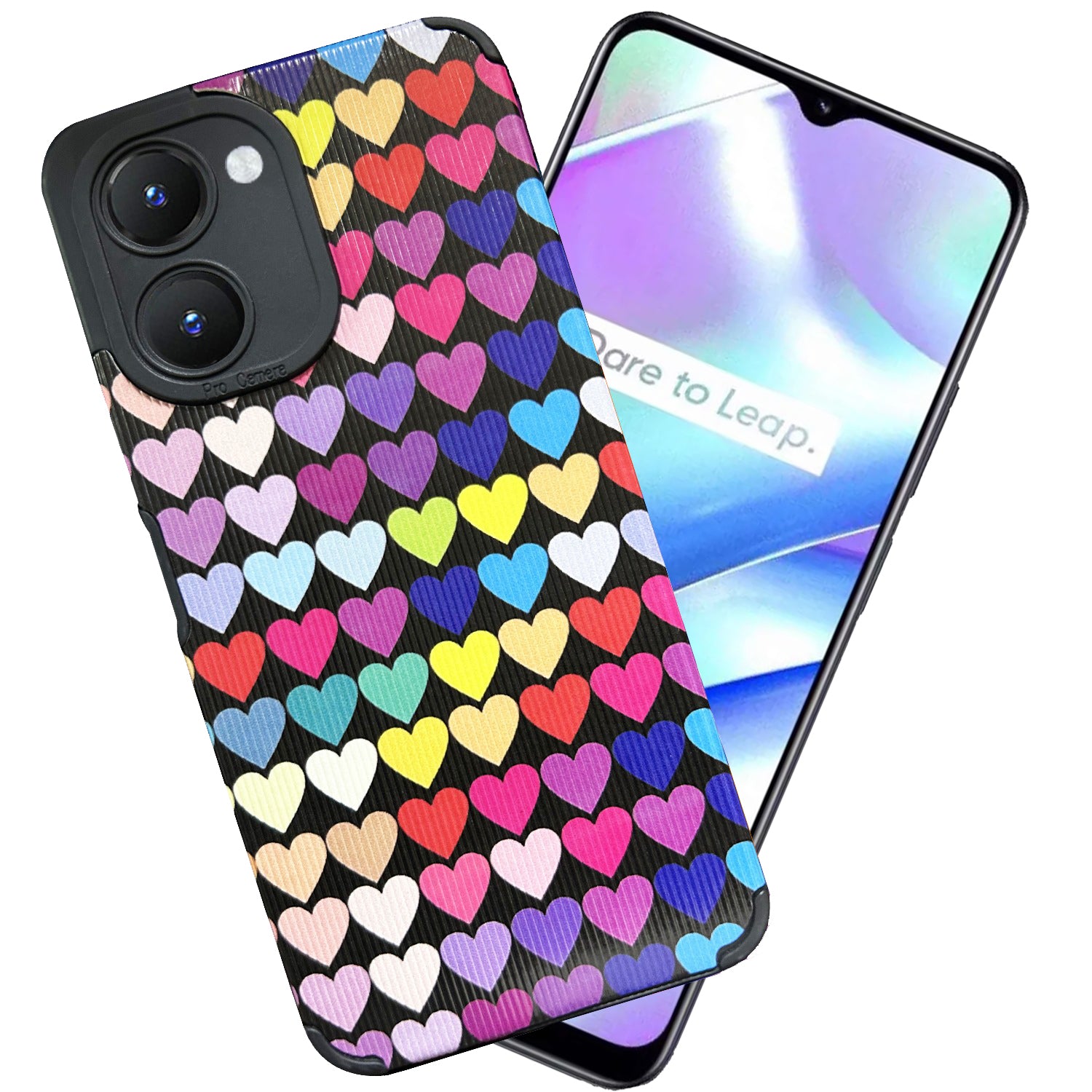 Liquid Silicone Stripes | with Camera Protection | Anti Slip Grip | Heart Print Case Back Cover Case for Realme