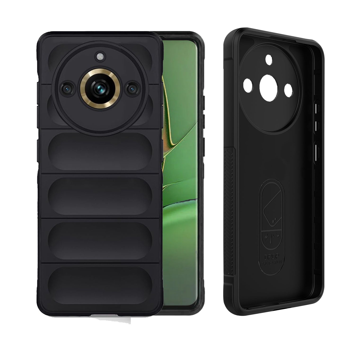 Liquid Silicone Stripes | with Camera Protection | with Inner Fabric | Anti Slip Grip | Air Bag Case Back Cover Case for Realme