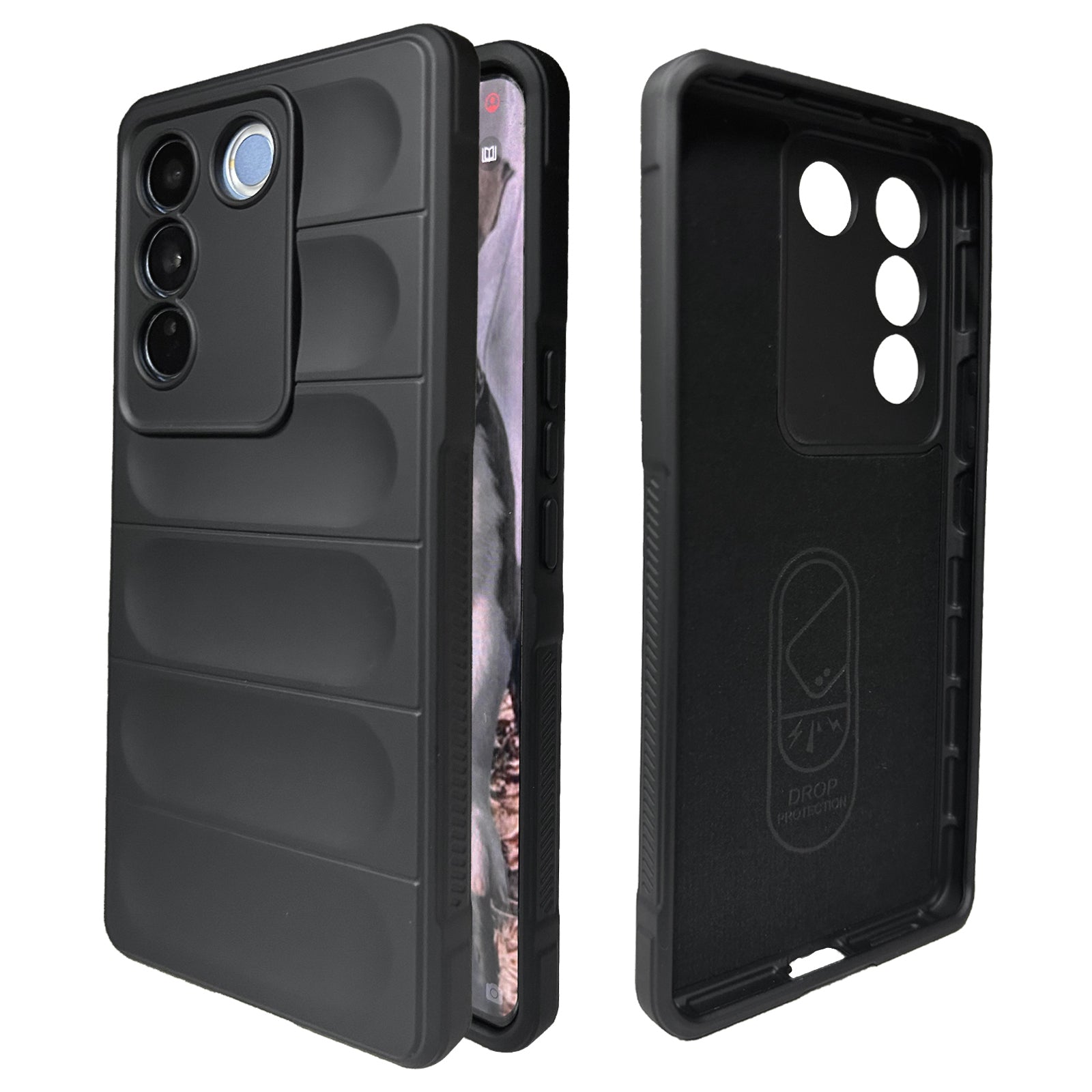 Liquid Silicone Stripes | with Camera Protection | with Inner Fabric | Anti Slip Grip | Air Bag Case Back Cover Case for Vivo