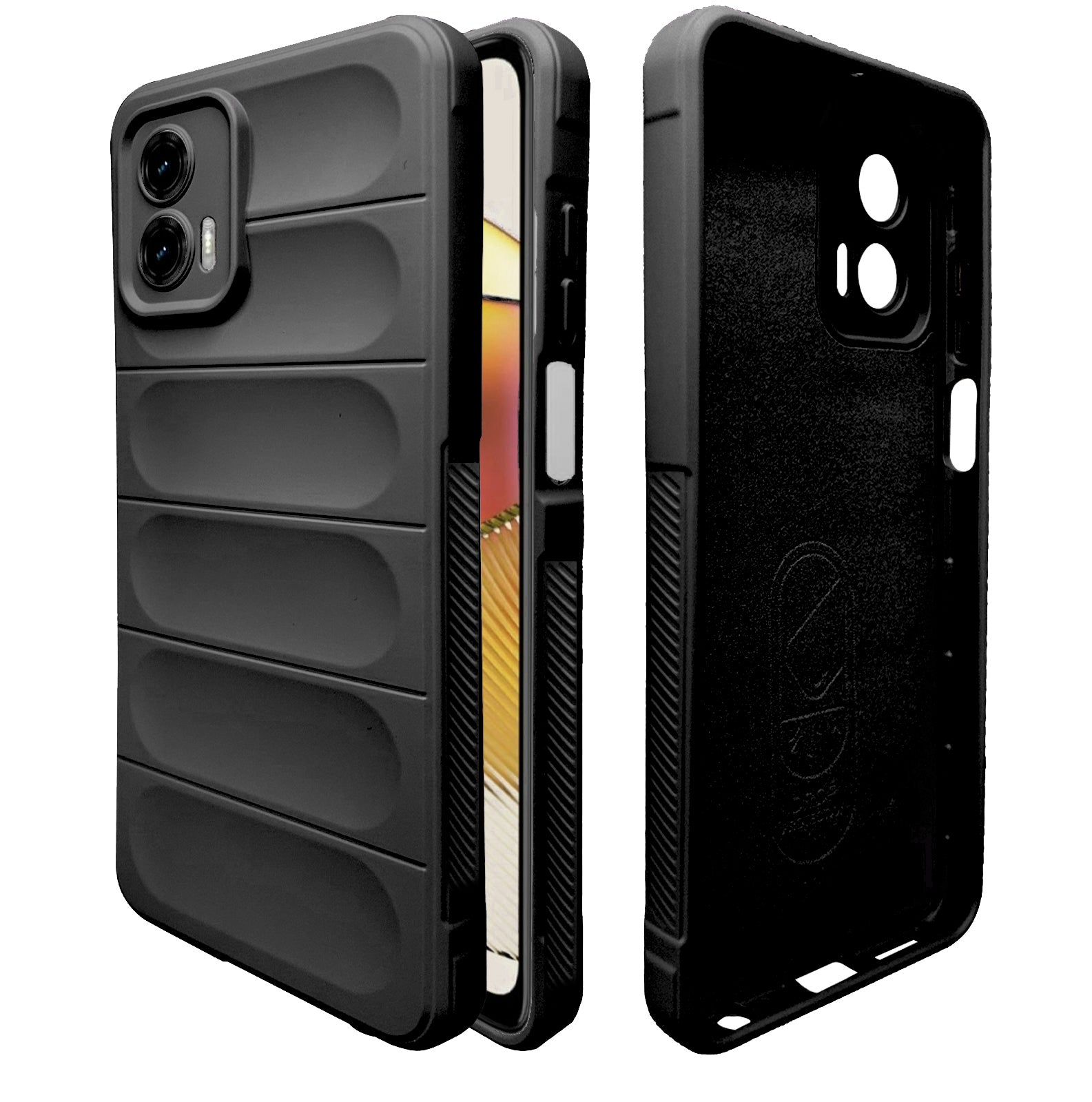 Liquid Silicone Stripes | with Camera Protection | with Inner Fabric | Anti Slip Grip | Air Bag Case Back Cover Case for Motorola