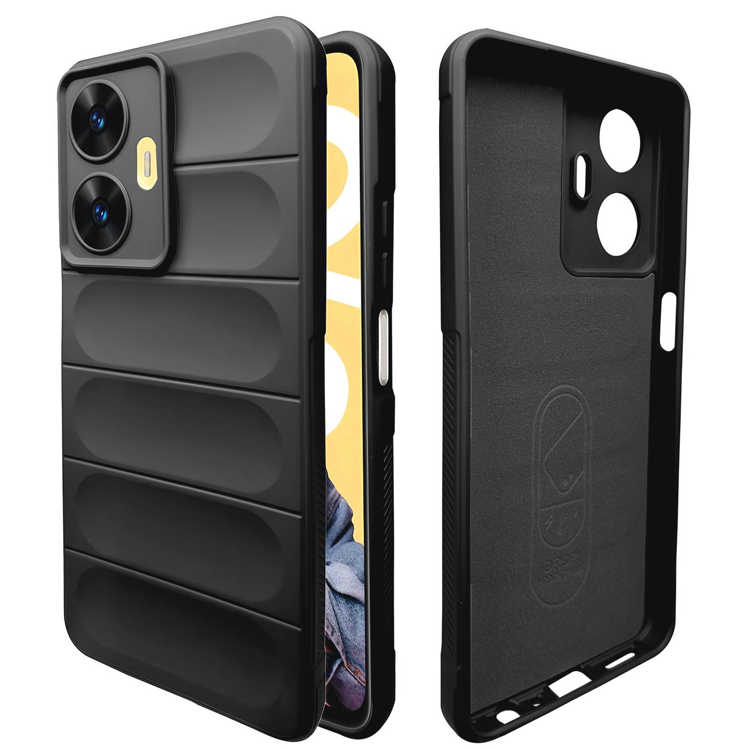 Liquid Silicone Stripes | with Camera Protection | with Inner Fabric | Anti Slip Grip | Air Bag Case Back Cover Case for Realme