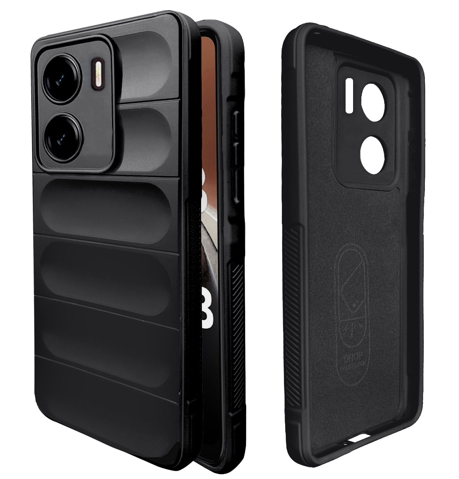 Liquid Silicone Stripes | with Camera Protection | with Inner Fabric | Anti Slip Grip | Air Bag Case Back Cover Case for Vivo