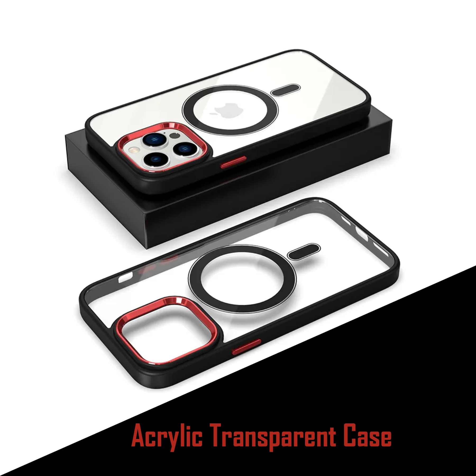 Drop Protection Transparent Case With Metal Red Ring