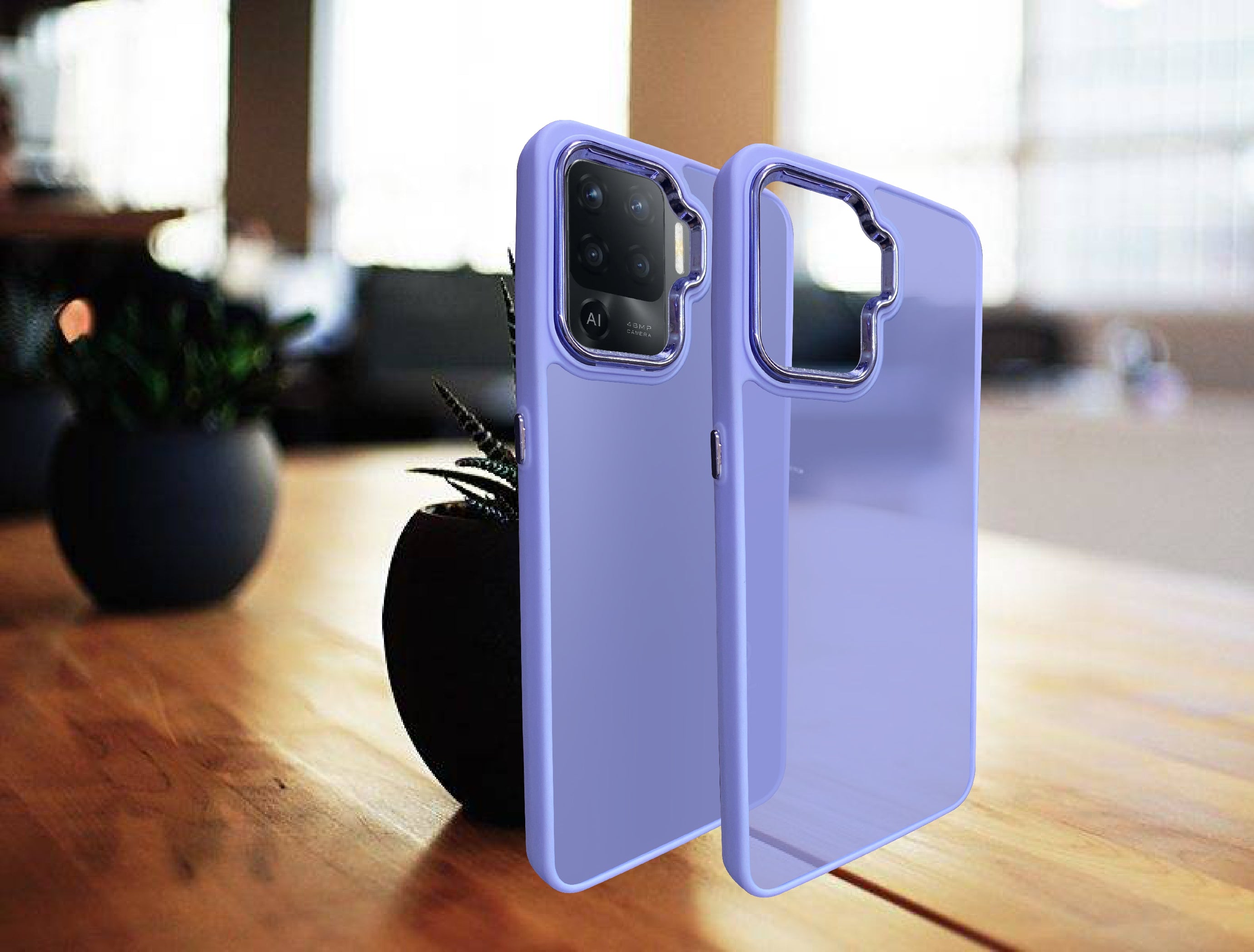 Artistque Frosted Translucent Back cover Case For OPPO F19 Pro (Chrome Ring, Smoke, Smooth Sides TPU, Soft Silicone Blue)