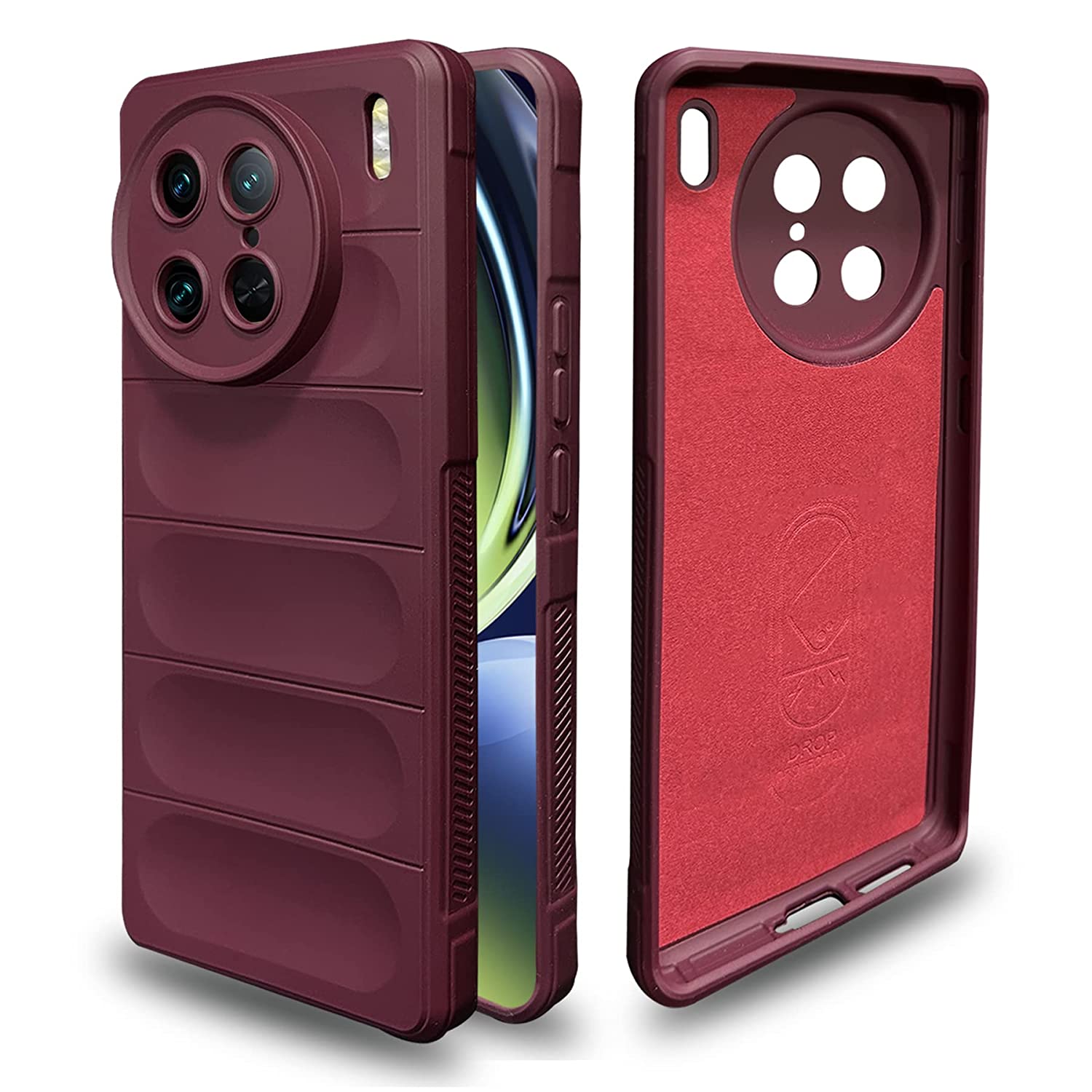 Liquid Silicone Stripes | with Camera Protection | with Inner Fabric | Anti Slip Grip | Air Bag Case Back Cover Case for Vivo