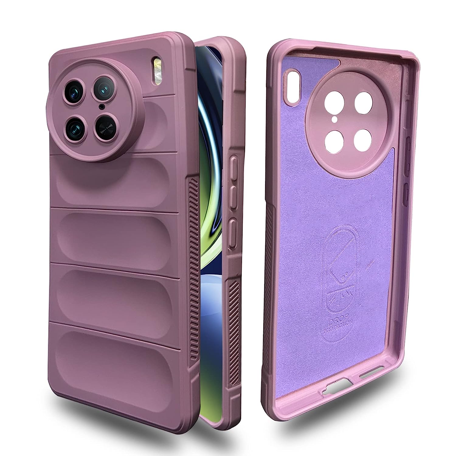 Liquid Silicone Stripes | with Camera Protection | with Inner Fabric | Anti Slip Grip | Air Bag Case Back Cover Case for Vivo